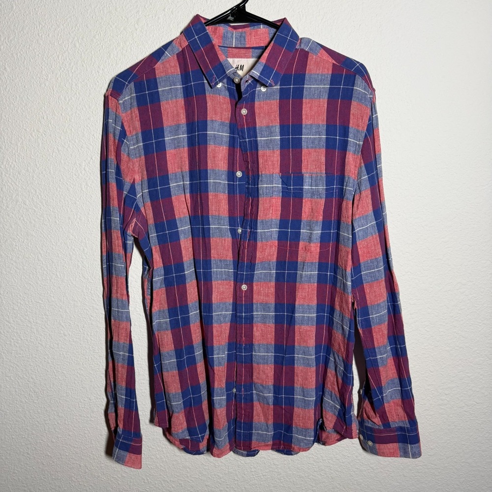 H&M Shirt Mens Medium Multicolor Check Casual Button Down Streetwear Outdoor